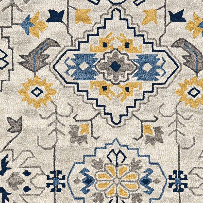 Tapis ivoire / brun touffeté à motif floral Gambhiri