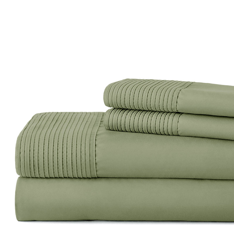 Vilano Springs Extra Deep Pocket Bed Sheet Set with Pleated Hem, Easy care, Pet Hair Resistant, Sage Green