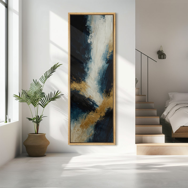 Reproduction d'art sur toile encadrée bleu marine et or, H 60 po x l 20 po, Naturel