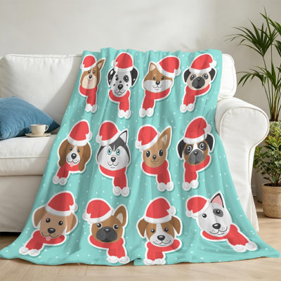 Red Ultra Soft Flannel Fleece Throw Blanket,Christmas with Dogs and Dog Single-Sided Print