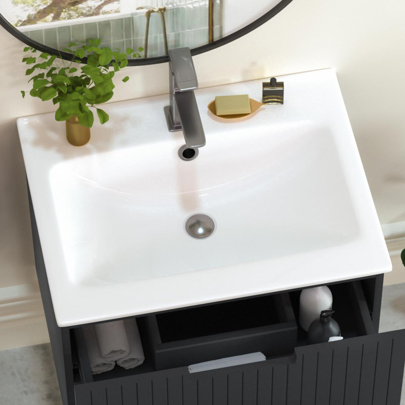 Plateau de meuble-lavabo simple en céramique 24 po avec lavabo et trous de robinet 24 po