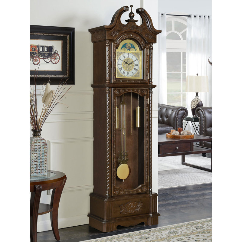 Horloge grand-père avec carillon réglable brun doré