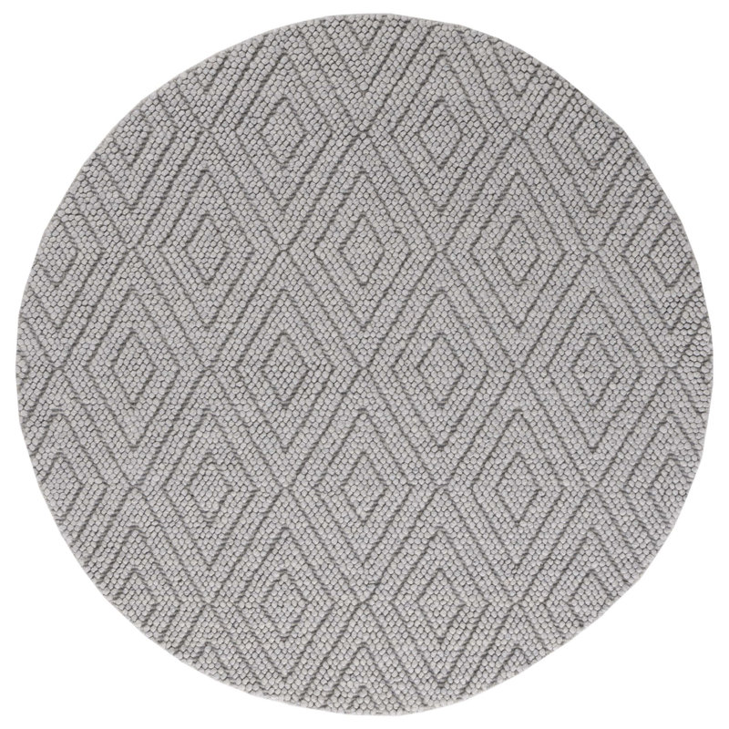 Russo Hand Woven Wool/Cotton Geometric Rug in Silver, Round 6'