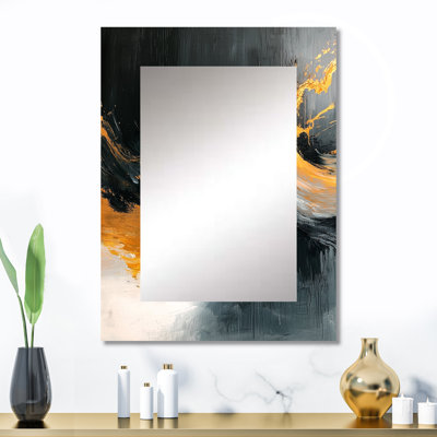 Doré et noir Aurora Edge Shapes I - formes abstraites, miroir mural, miroir noir, impression sur métal