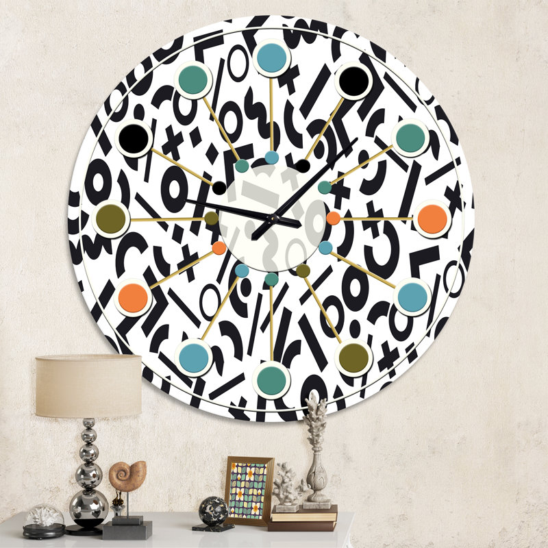 Horloge murale moderne Mid-Century à motif géométrique monochrome X, Moyenne