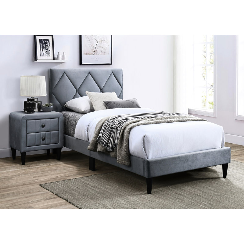 Lit simple moderne en velours gris avec tête de lit réglable et tête de lit de style sophistiqué, idéal pour un espace confortable
