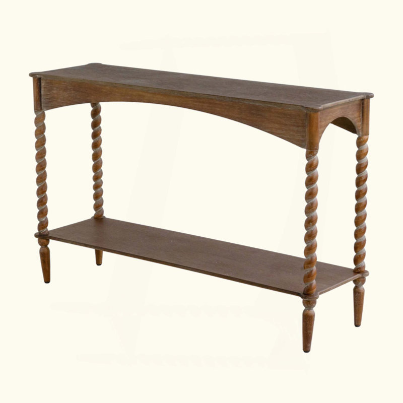 Console en bois avec pieds en spirale tournés et tablette inférieure