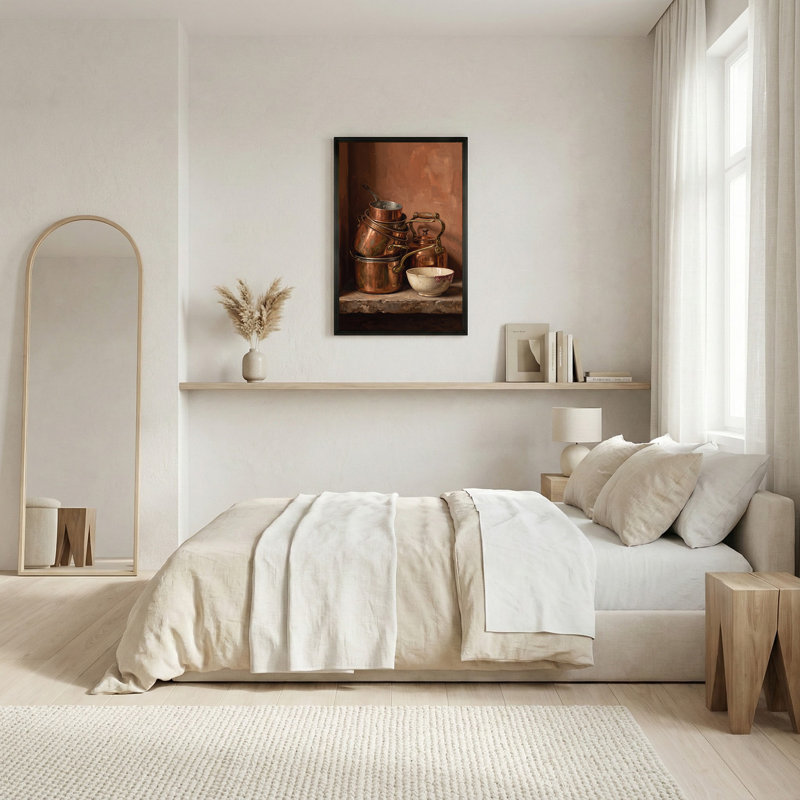 «Rustic Copper Pots and Kettle with Cracked Bowl», art mural sur toile, H 30 po x l 20 po