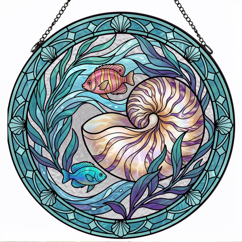 Panneau de vitrail Ocean Shell - 7,8H, H 7,8 po