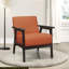 Siège rembourré orange, structure en bois d'hévéa massif, fauteuil d'appoint de salon gris antique en tissu, finition, essentiel