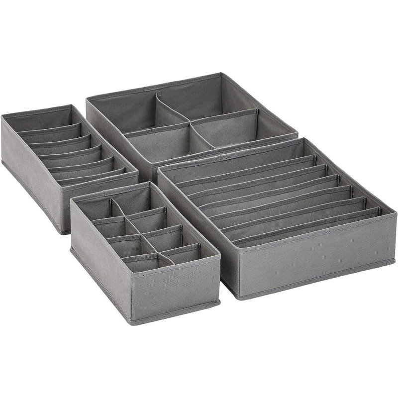 Organisateur de rangement de tiroir pour sous-vêtements, ensemble de 4 - Gris