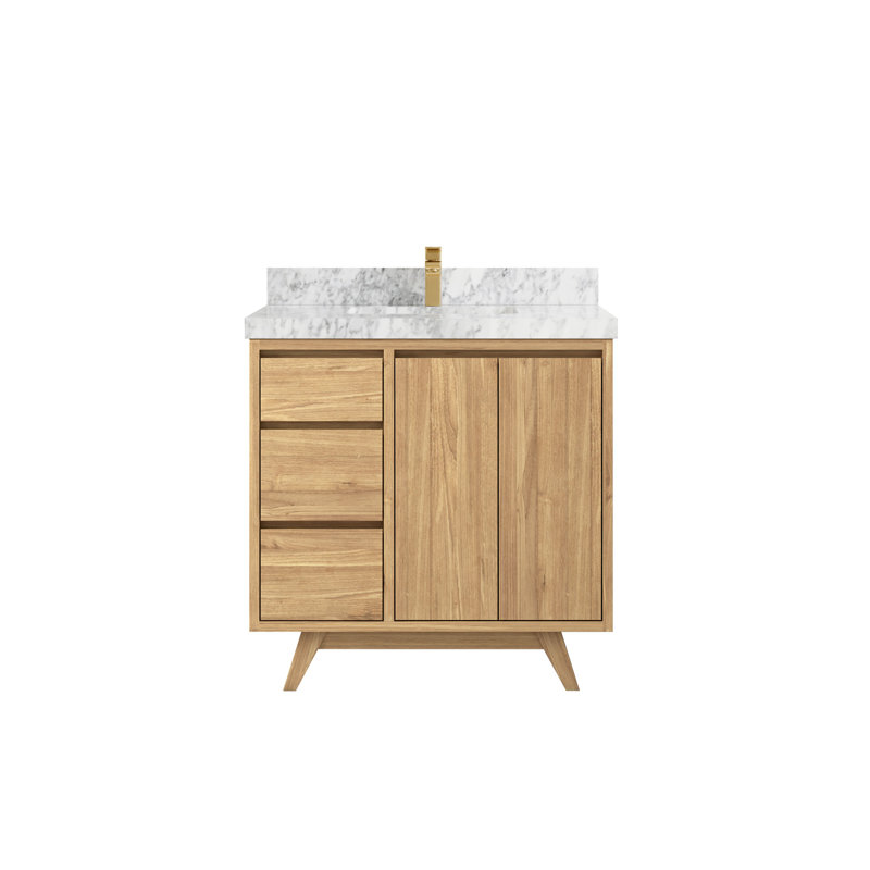 Meuble-lavabo simple l 36 po x P 12 po x H 36 po, Naturel, Marbre de Carrare