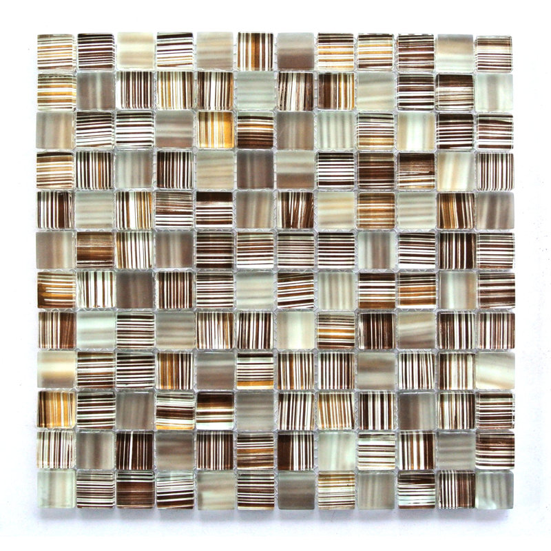 Handicraft 12 in. x 12 in. Stained Glass Straight Edge Square Mosaic Decorative Kitchen & Bathroom Wall Tile, Salmon