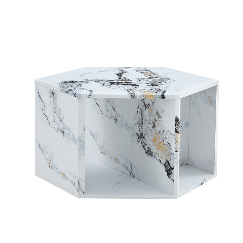 Table basse hexagonale, Blanc, H 14 po x L 25 po x l 21,6 po