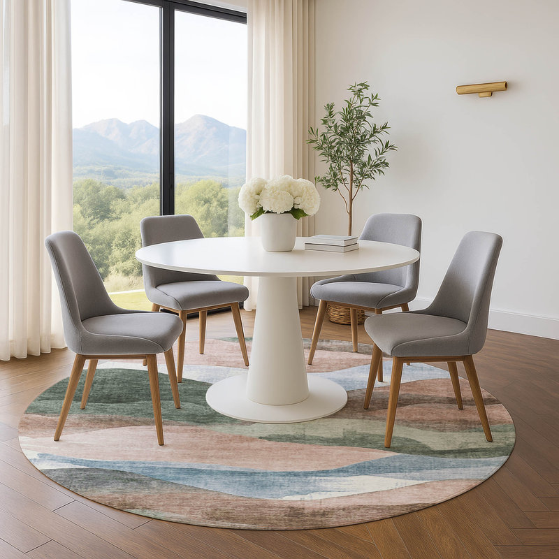 Premium Machine Washable Pinkston Waves Rug, Round 8'