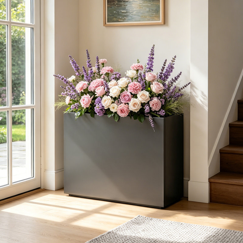 Jardinière en métal 38 po x l 13 po x H 30 po avec pieds réglables et système de drainage, acier galvanisé, intérieur extérieur