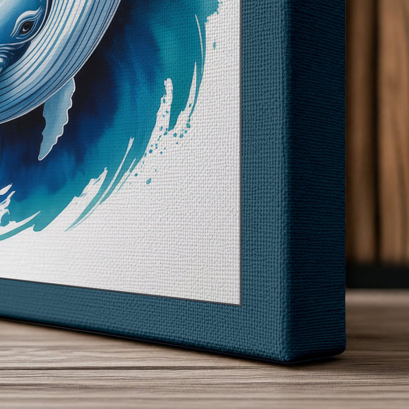 Whale in Motion Coastal - Wrapped Canvas, 24x16 - 61.0 x 40.6 cm, Teal Border