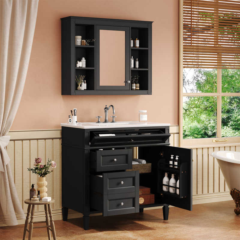 Meuble-lavabo 36 po avec armoire à pharmacie, Noir