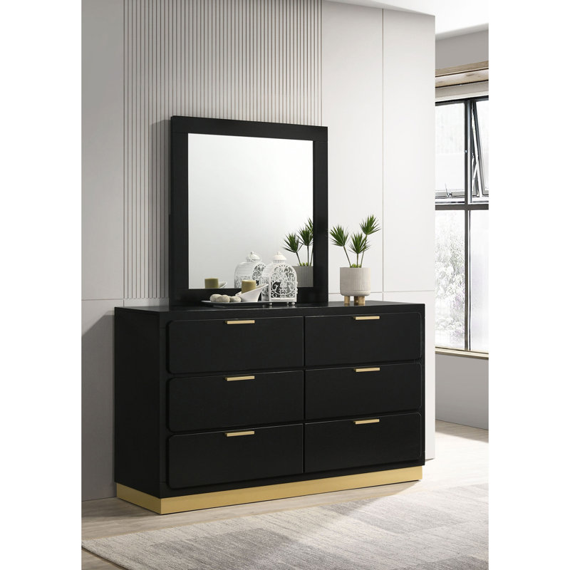 Commode 6 tiroirs avec miroir noir