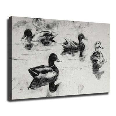 Rustic Vintage Duck Swimming Animal Art, Large Gallery Wrapped Canvas Wall Art Print for Living Room & Bedroom