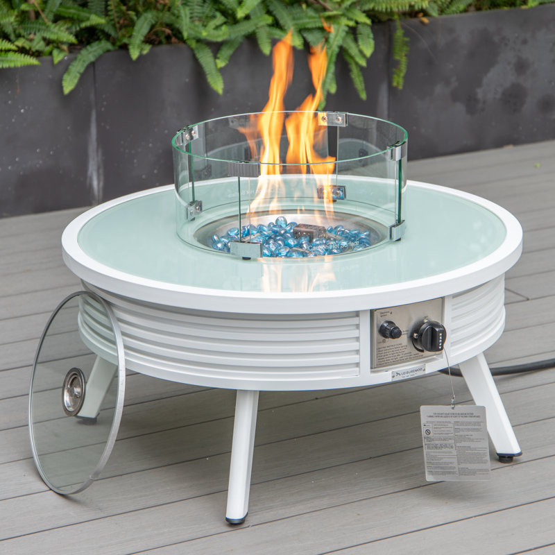 Table de foyer d'extérieur au propane avec couvercle H 20 po x l 29 po, White