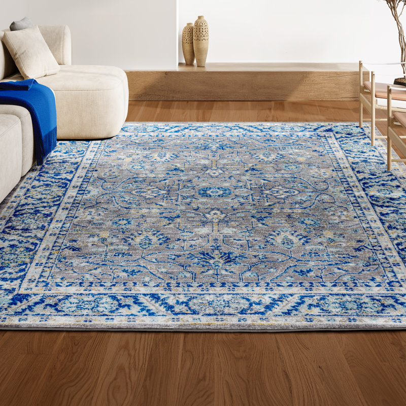 Tapis gris / bleu marine Lattin, Rectangulaire 3 pi x 5 pi