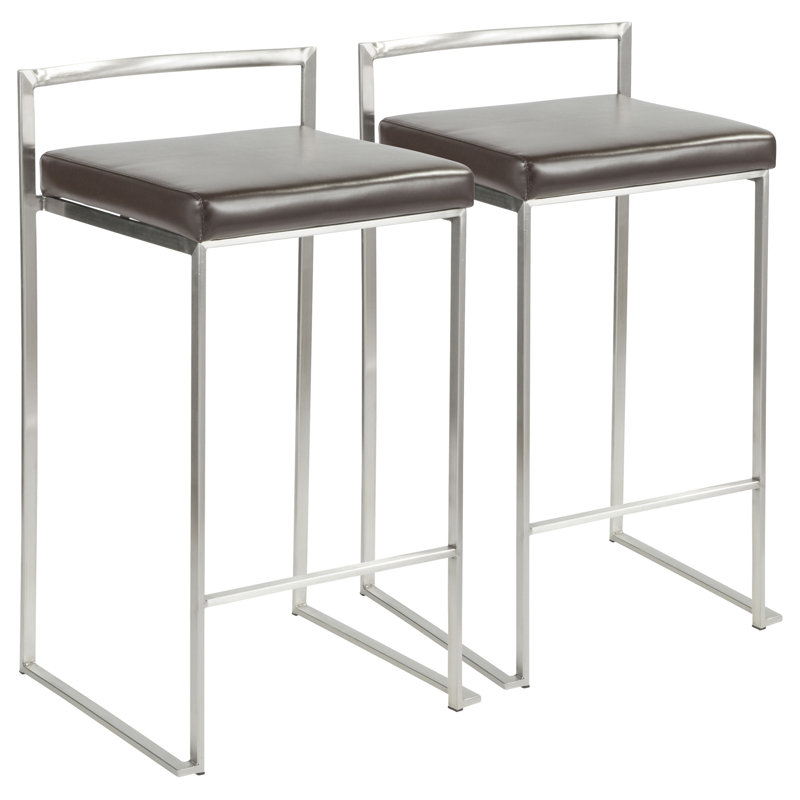 Tabouret de comptoir empilable contemporain en similicuir brun par - ensemble de 2, Brun