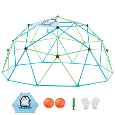 10FT 1000LBS Geometric Dome Climber, Outdoor Jungle Gym with Octopus Net & Basketball.