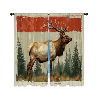 Elk Wildlife Staring Room Darkening Curtain Pair