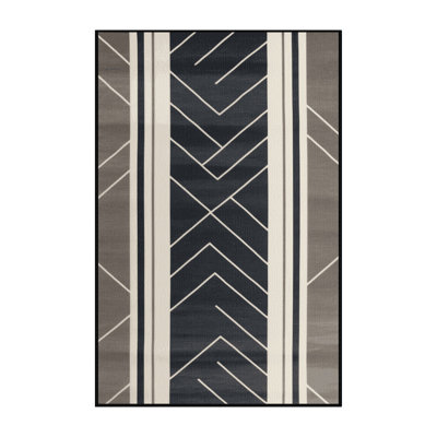 Washable Pearl Slate Gray Striped Area Rug