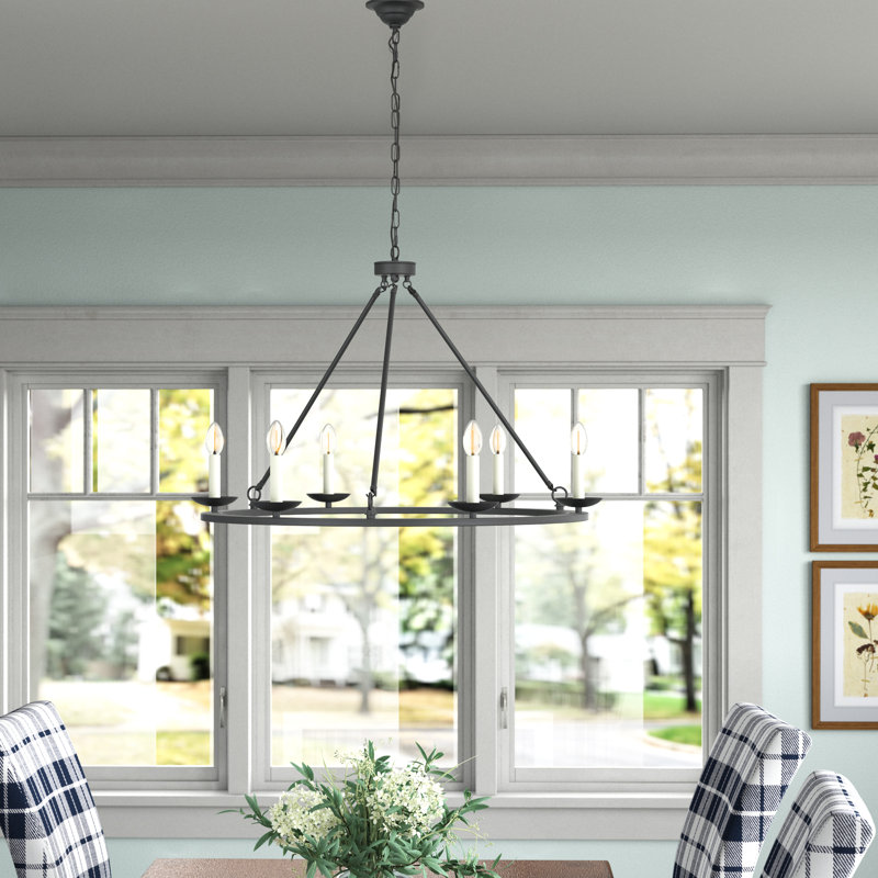 Lustre en roue de chariot 6 lumières Pickensville, H 23,25 po x l 32,4 po x P 32,4 po, Noir
