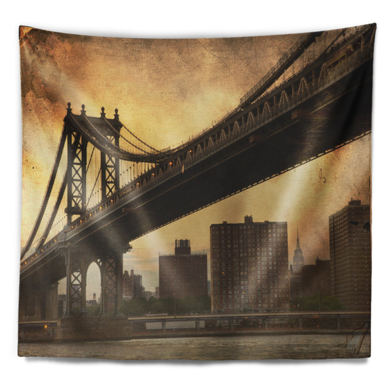 Photographie dark manhattan bridge tapisserie, H 50 po x l 60 po