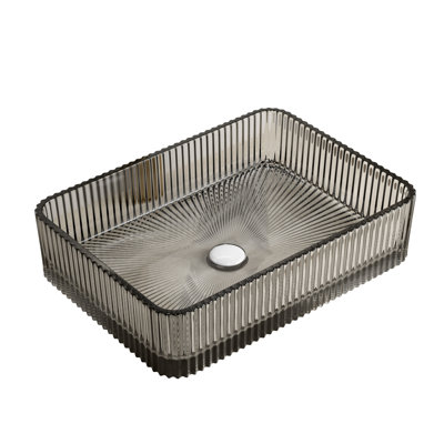 Lavabo-vasque rectangulaire en verre cristal CORA 18 po noir transparent