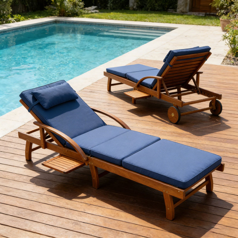 77.5" Outdoor Lounge Chairs, Navy Blue, 1