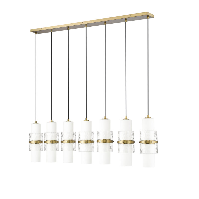 Bryelle 7 - Light Steel Dimmable Kitchen Island Linear Chandelier, Modern Gold
