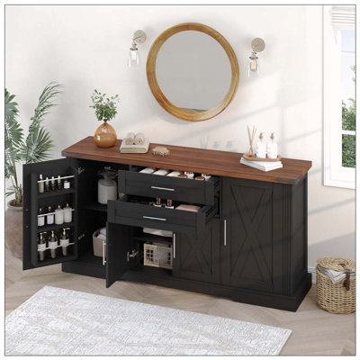Armoire de rangement 63 "avec porte de grange 63" avec 2 tiroirs et porte