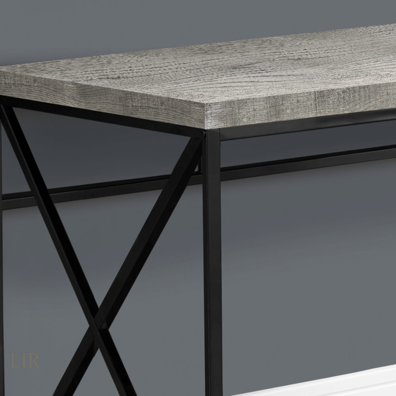 Contemporary Grey Laminate Computer Desk With Sturdy Black Metal Base For Home Office And Small Spaces, Gray