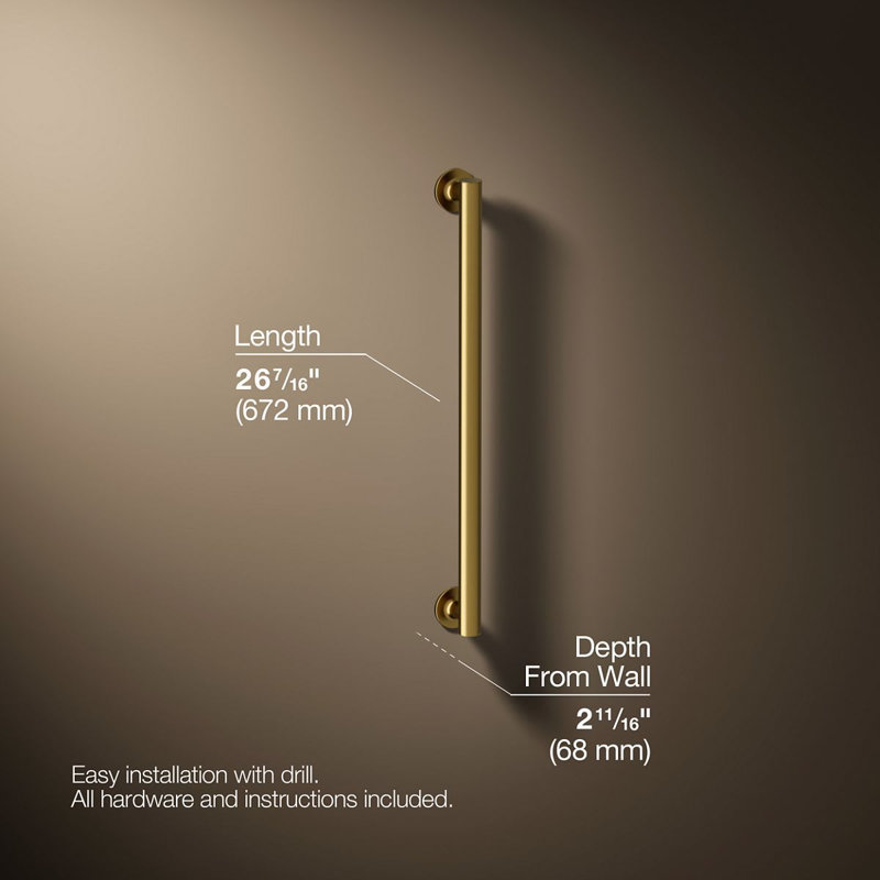 Purist® Grab Bar, 24"W, Vibrant Brushed Moderne Brass