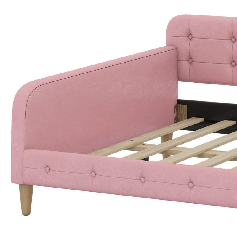 Lit de jour rembourré avec 4 pieds de soutien, Rose