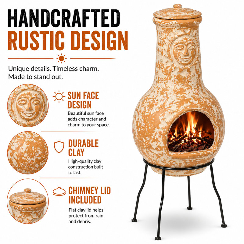 Half-circle Clay Wood Burning Smokeless Chimnea, Terra Cotta