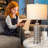 Javell Ceramic Grey Drum Shade USB Charging Port AC Outlet Touch Switch