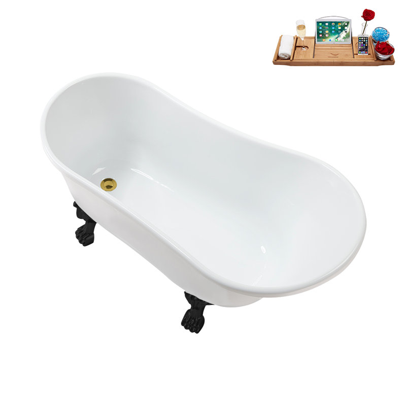 51.2'' x 25.6'' Soaking Acrylic Bathtub, Matte Black, Polished Gold