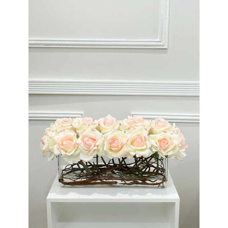 Modern White/off-white Real Touch Rose Centerpiece - Luxury Home Decor, Ivory