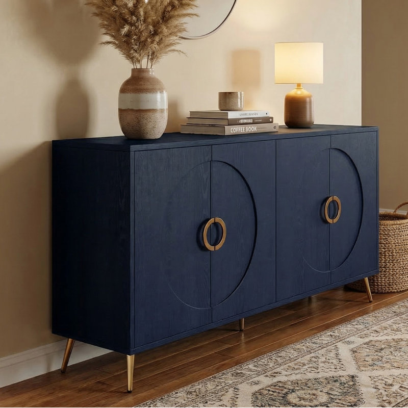 Console de 60 po pour le couloir, Bleu marine/doré