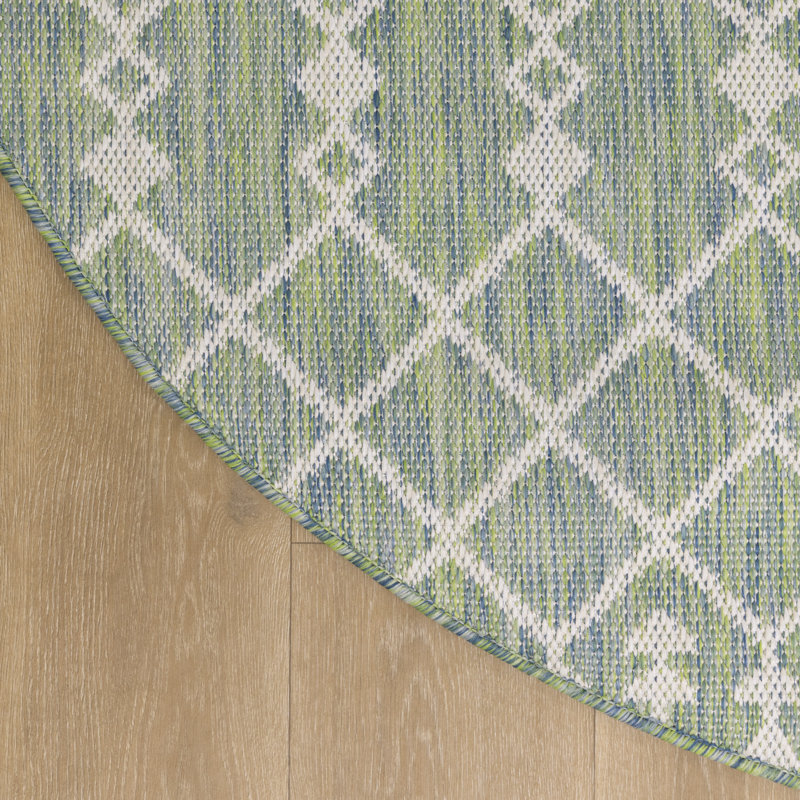 Tapis intérieur / extérieur Robbs, Bleu et vert, Rond 6 pi