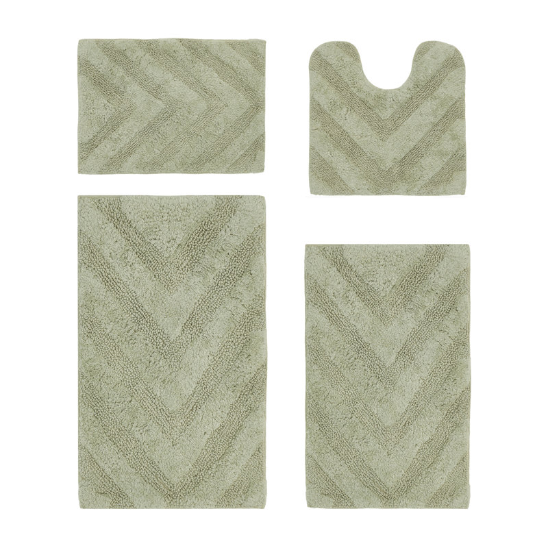 Ensemble de tapis pour salle de bain touffeté à 100% coton 2370 g / m² Hugo avec envers en latex anti-dérapant, certifié OEKO-TEX®, super absorbant et lavable à la machine, sauge