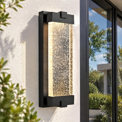 19'' Modern Black K9 Crystal Integrated LED Wall Sconce, Waterproof Outdoor Porch Light Lantern