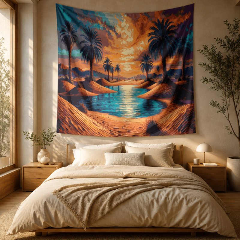 Tapisserie murale Sci Fi Desert oasis palmiers, 51 po x 60 po