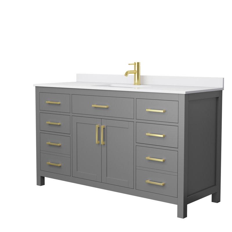 Beckett 60" Single Bathroom Vanity Set, Brushed Gold, Dark Gray, White Cultured Marble