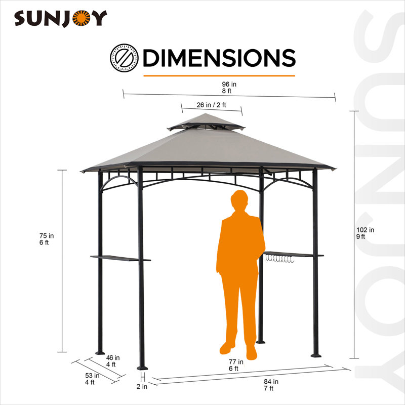 Sunjoy 8 ft. x 5 ft. Black Steel Frame Double Tiered Canopy Grill Gazebo for Outdoor, Patio, Garden, and Backyard Activities